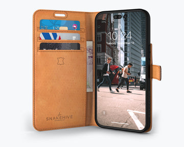 Upcycled leather iPhone 14 Pro Max wallet phone case – Phone Swag
