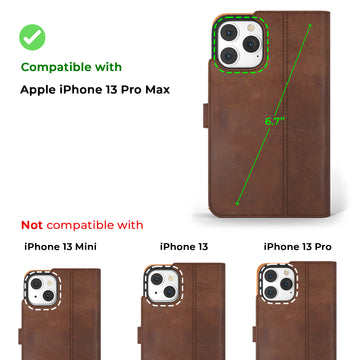 Leather Tri-Fold Wallet Case for iPhone 15 Pro - Premium Full Grain Leather